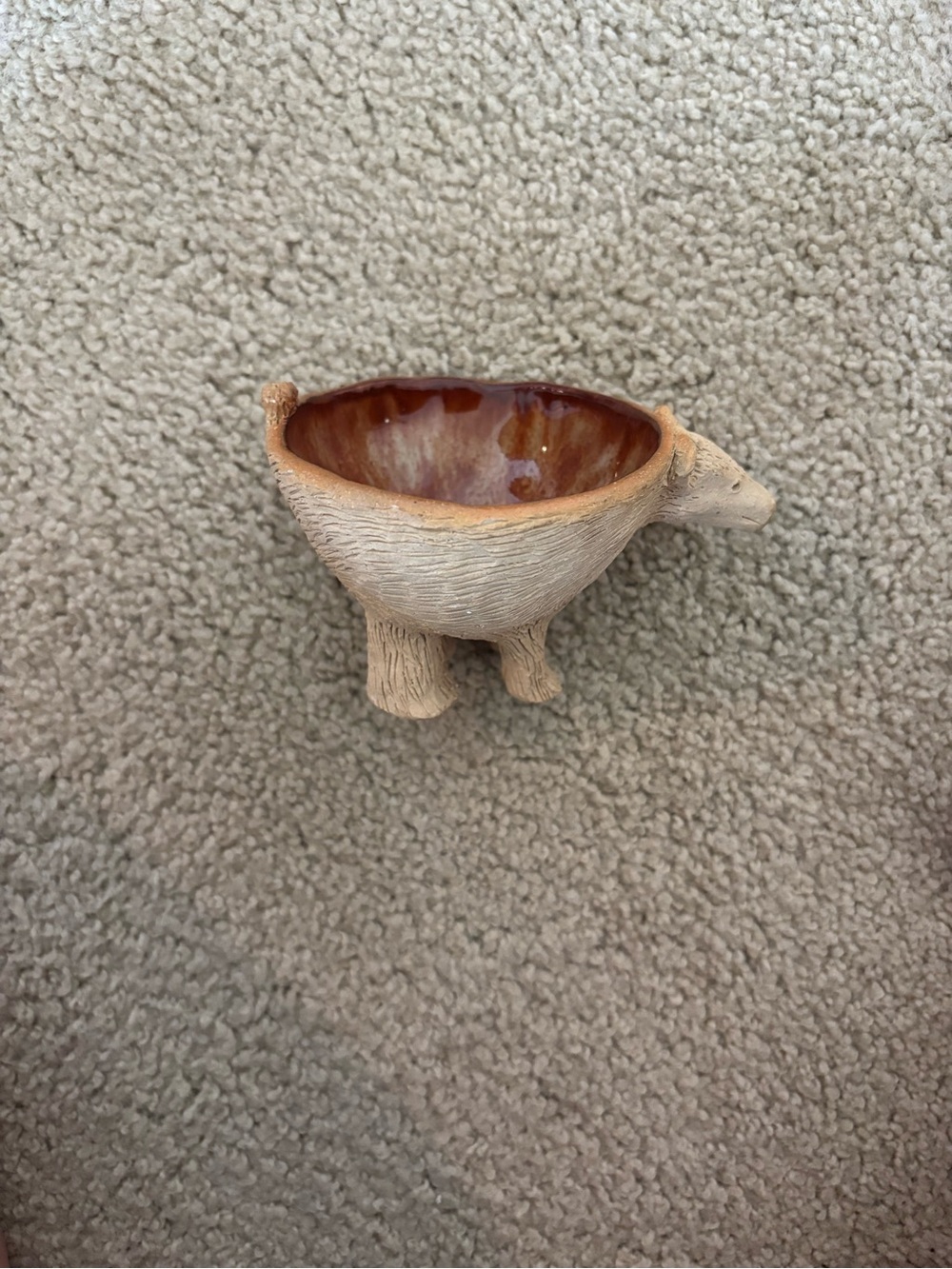 Ceramic Animal Bowl in Brown and Tan